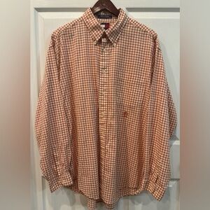 Tommy Hilfiger Men’s Shirt Size XL Orange Ivory Plaid Long Sleeve Button Down